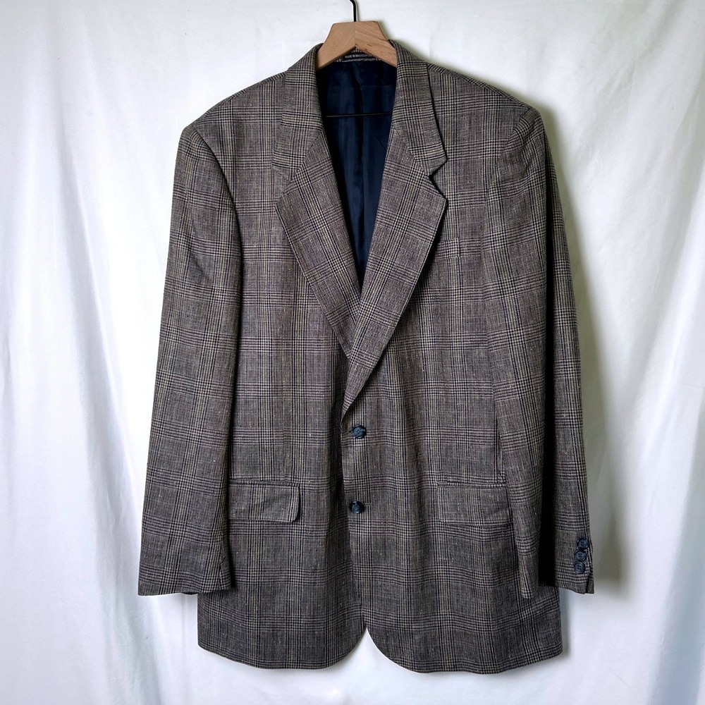 Versini Mens 100% Silk Glen Plaid Notch Lapel Sport Coat Blazer Size 42L Brown